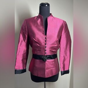 Elegant Women's Pink Blazer with Black Details